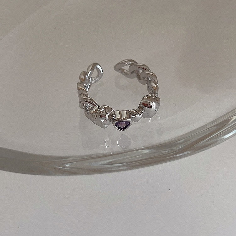 Purple Diamond Heart-shaped Open Ring Niche Normcore Bag Irregular